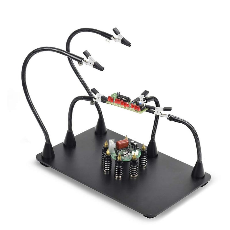 NOEVSBIG Magnetic Helping Hands Soldering Station with Large & Heavy Duty Base, 6 PCB Holders,5 Flexible Arms with Precision 360 Degree Alligator Clip Helping hands for Soldering Electronic Repair DIY - Image 1